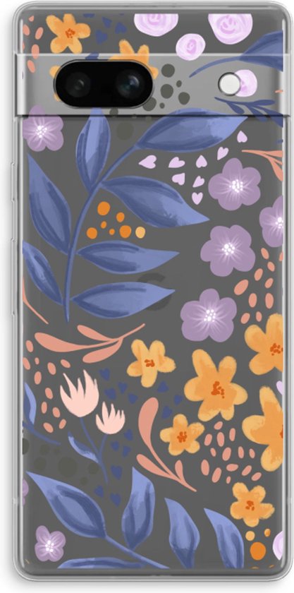 Case Company® - Coque Google Pixel 7A - Fleurs avec feuilles bleues - Coque de téléphone souple - Protection sur tous les côtés et bord de l'écran