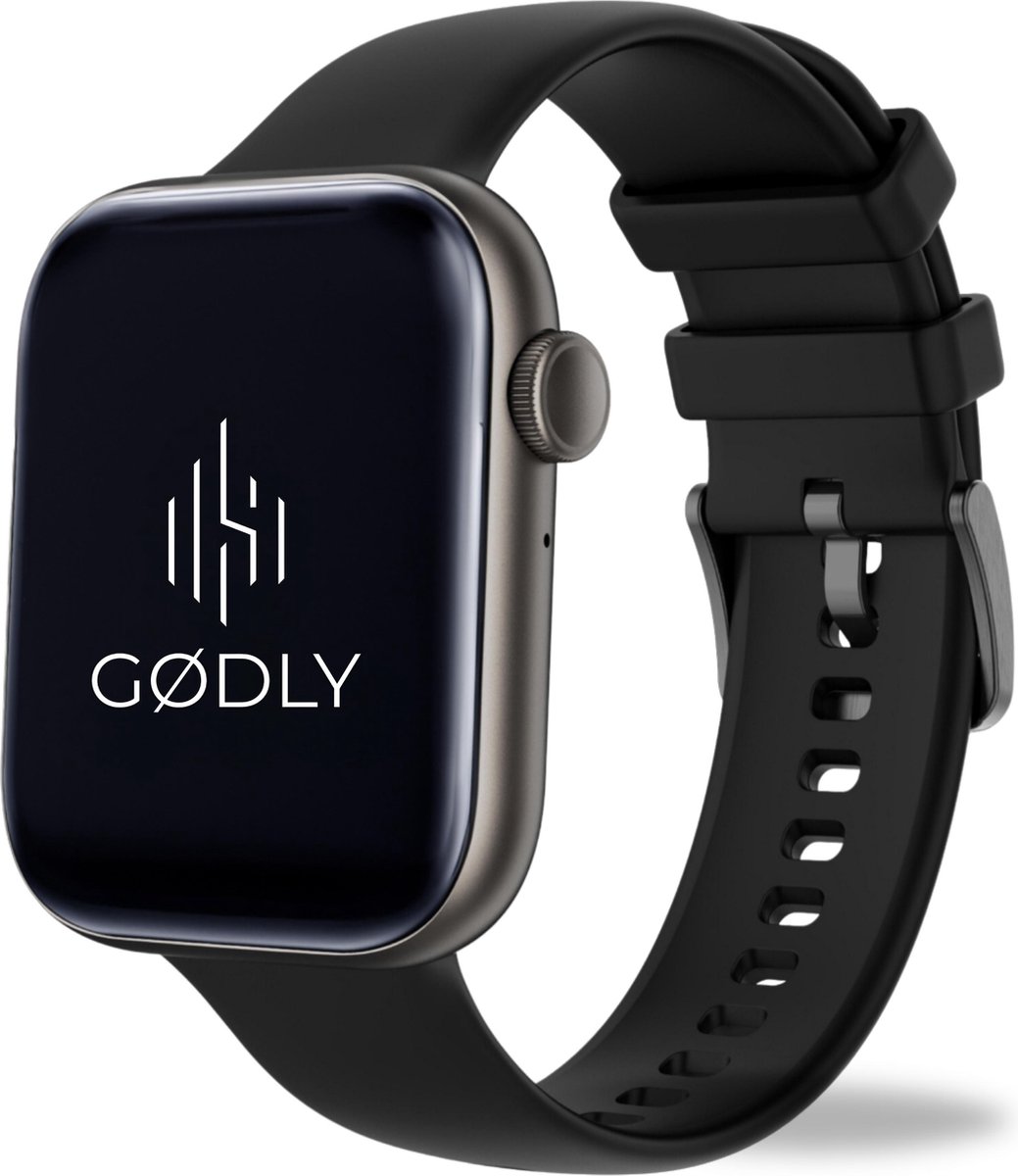 GØDLY® 45 Premium Smartwatch - Smartwatch Heren - Smartwatch Dames - 12 Maanden Garantie - Zwart - Gødly