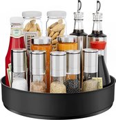 Lazy Susan draaitafel, draaibaar kruidenrek, 360 graden draaibaar kruidenrek voor keuken, voorraadkast, kast, tafel, werkblad, roestvrij staal, 25 x 25 x 5,8 cm, zwart