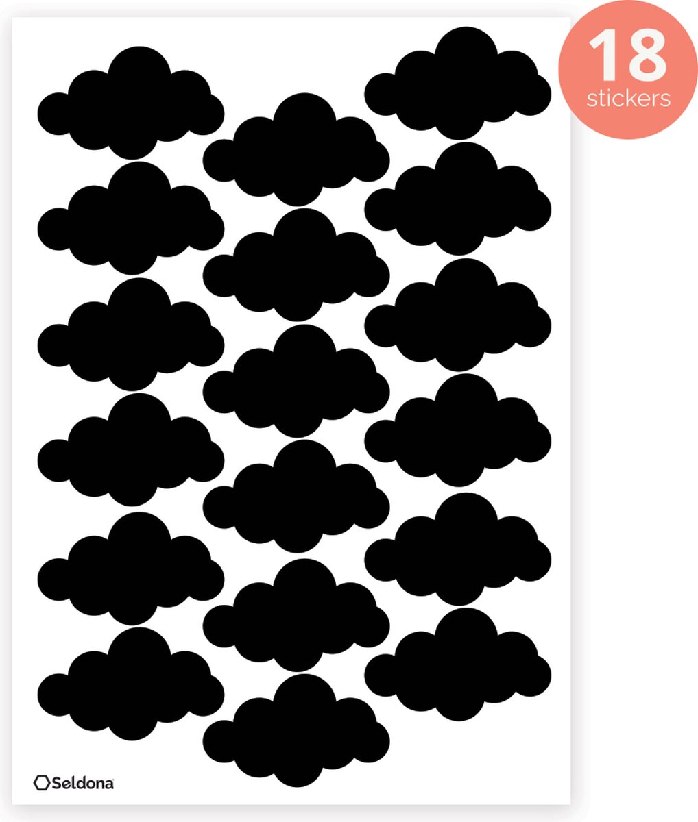 Seldona® Muurstickers kinderkamer Wolkjes - Zwart wit Scandinavisch design - jongen / meisje - Babykamer (18 stuks)