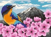 Schilderen op nummer Wizardi - Sakura - Vogel op bloem - klein pakketje schilderen op nummer geschikt voor kinderen