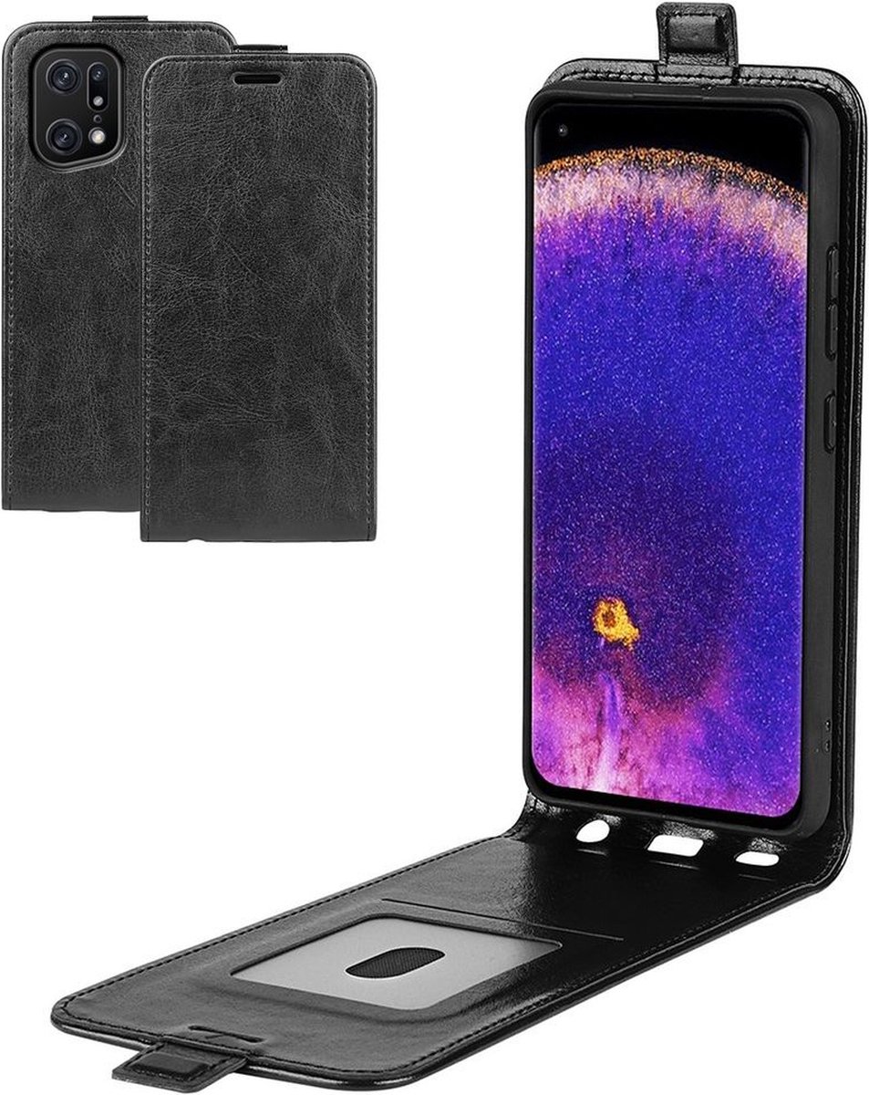 Just in Case hoesje geschikt voor Oppo Find X5 Pro - Flip Case met Pasjeshouder - Zwart