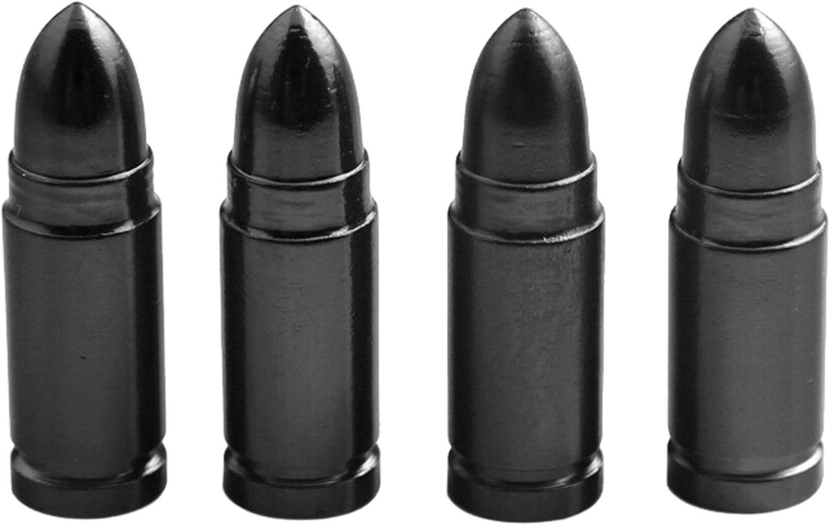 VCTparts Kogelvormige Auto Ventieldopjes Bullets Universeel - Aluminium Zwart (Set 4 stuks)