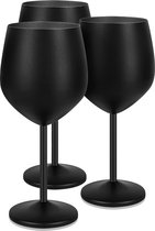 Luxe Wijnglazen set - Mat zwart - RVS - Set van 3 stuks - 500 ml