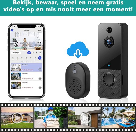 Sonnette vidéo WiFi 1080p avec caméra - Reconnaissance des piétons -  Interphone