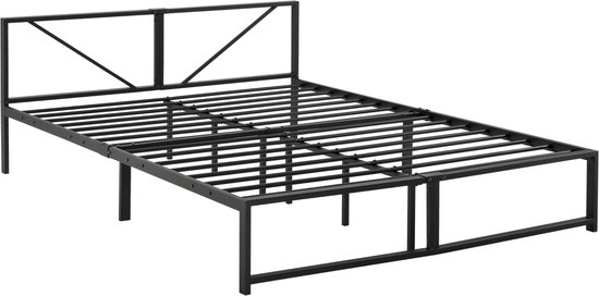 Metalen bed Faustino - Bedframe - Met bedbodem - Zwart - 140x200 - Staal - Modern design