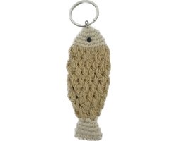 Luna-Leena duurzame vis sleutelhanger zand / tas bedel van bio katoen - beige - hand gehaakt in Nepal - fish keychain - sea - fishing - ichthus - cadeau - bag charm