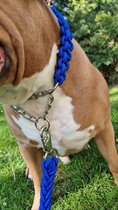 Stevige hondenriem, incl. halsband - Blauw - Maat L - geschikt voor grote/zware honden - Nylon gevlochten