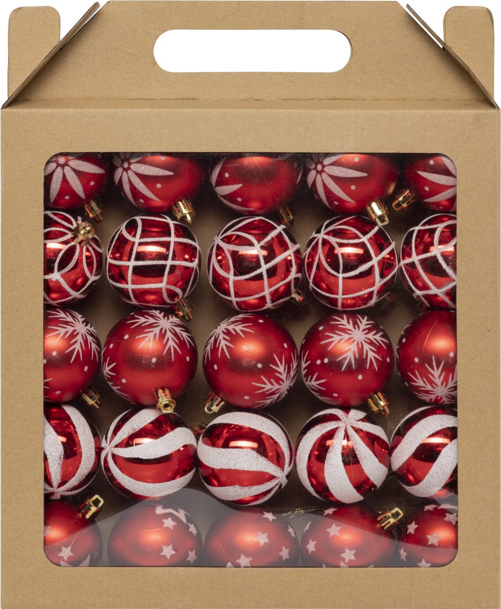 Feeric Christmas gedecoreerde kerstballen - 25x st - 6 cm - rood - kunststof – foto 2