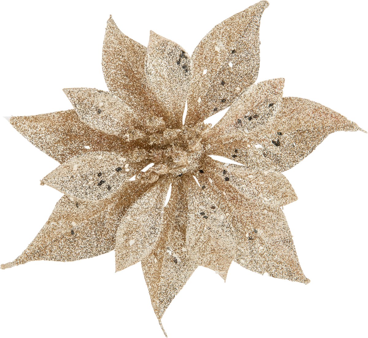 Cosy and Trendy decoratie bloem - op clip - champagne - 18 cm - glitters - kunststof