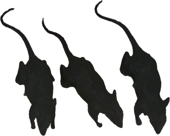 Fiestas nep ratten 6 cm - zwart - 3x - Horror/griezel thema decoratie dieren