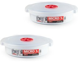 Plastic Forte Magnetronschaal met deksel/ventiel - 2x - 1L - wit - kunststof - laag model