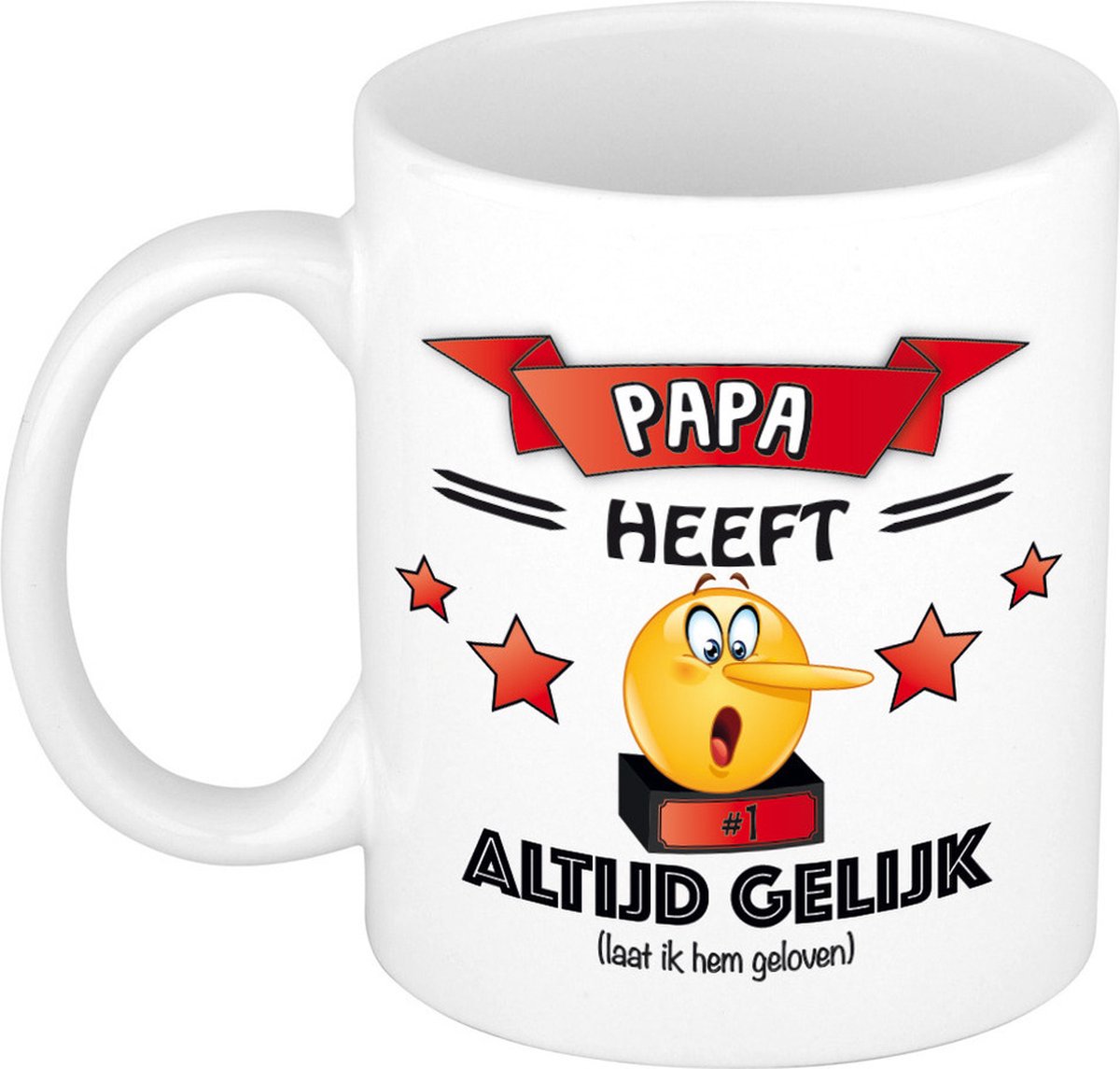 Bellatio Decorations Papa heeft altijd gelijk cadeau mok - rood - 300 ml - keramiek - vaderdag