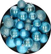 Decoris kerstballen - 30x - 4, 5 en 6 cm - kunststof - ijs blauw