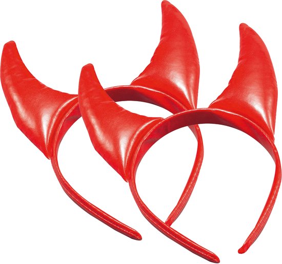 Deux diadèmes avec des cornes de diable rouges.