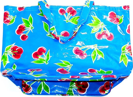Kitsch Kitchen boodschappentas blauw met kersenprint bol