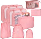 9 delige reisopbergtassenset-Packing Cubes-Bagage organizers- Duurzaamheid en Stijlvol Reizen- roze
