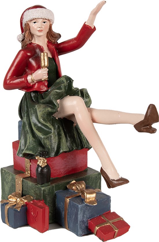 Clayre & Eef Figure de Noël Femme 18 cm Rouge Polyrésine