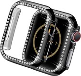 T.O.M. - Apple watch serie 7 /8 /9 - 45mm -Cover met 1 rij strass + Screenprotector - Zwart- Beschermcase - Screenprotector- Diamond PC hard case