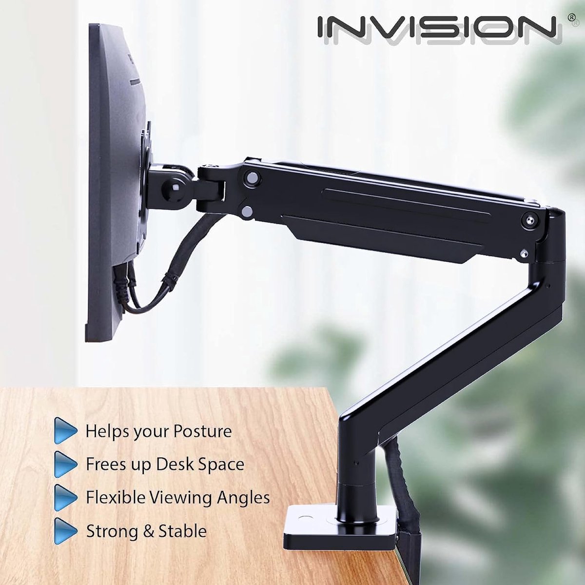 ARES WING Monitorhouder voor 24-57 inch plat en gebogen scherm, monitorarm met gasveer, in hoogte verstelbare beeldschermhouder, draagvermogen max. 30 kg, VESA Max tot 200 x 200, zwart