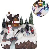 Cheqo® Kerstdorp met Kersthuisje - Kersttafereel - Kerstdecoratie - Met LED Licht - Sneeuwpop en Bewegende IJsbaan
