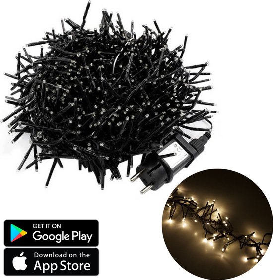 Foto: Cheqo kerstboomverlichting met app bediening smart clusterverlichting kerstlampjes led verlichting kerstverlichting 576 led 4 meter binnen en buiten warm wit