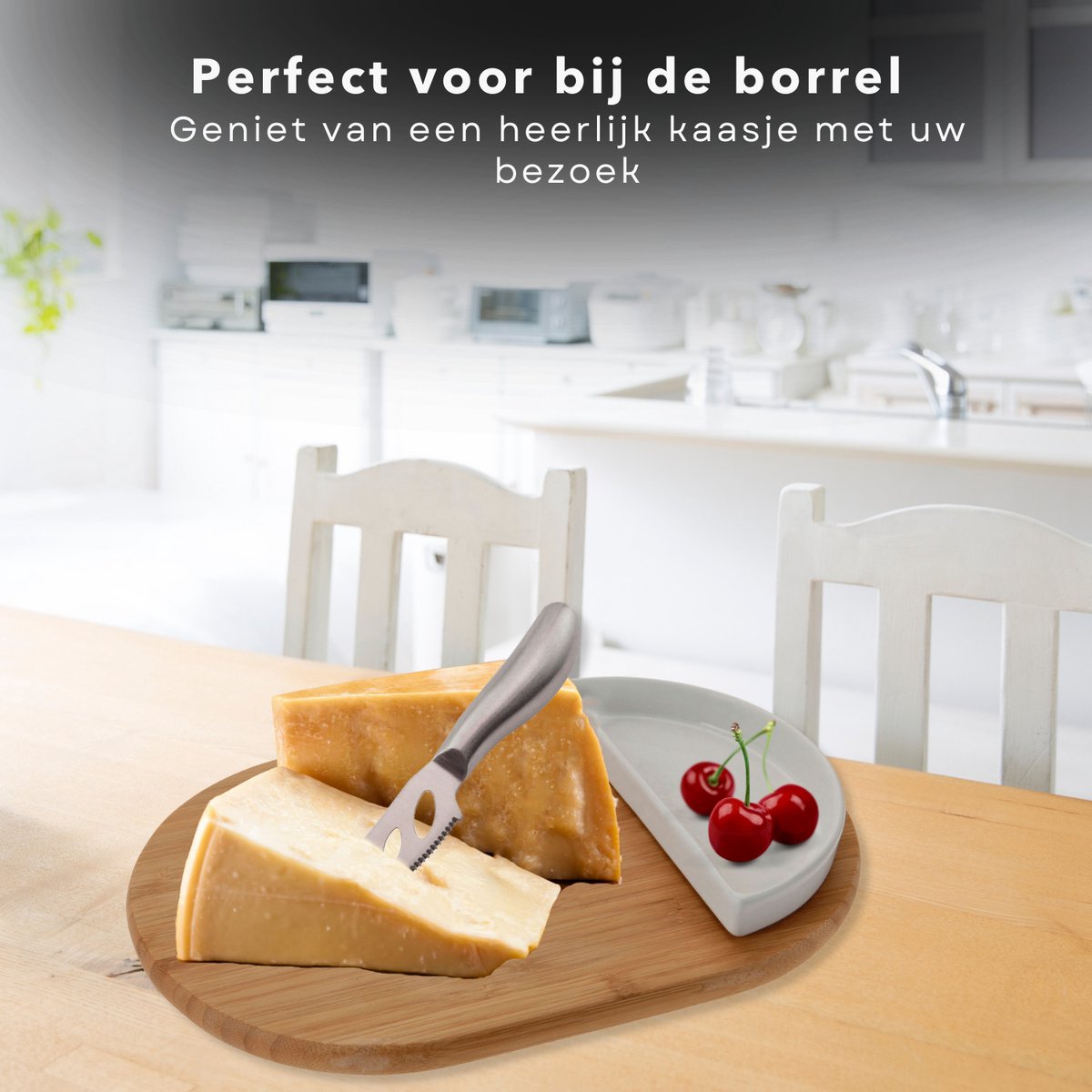 Kaasplank Set - Kaasplankje - Serveerplank - Ovaal Bamboe - 30x19,5cm - Bakje & Mes - Porselein & Roestvrijstaal — cadeau in Kookcadeaus - foto 6