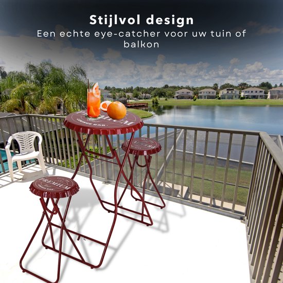Premium Statafel Set - Statafel & 2 Stoelen - Bartafel met Krukken - Rood - 101cm x 60cm - Opklapbaar - Tuin- & Homeparty - Bartafel - Sta Tafel - Inclusief EBOOK