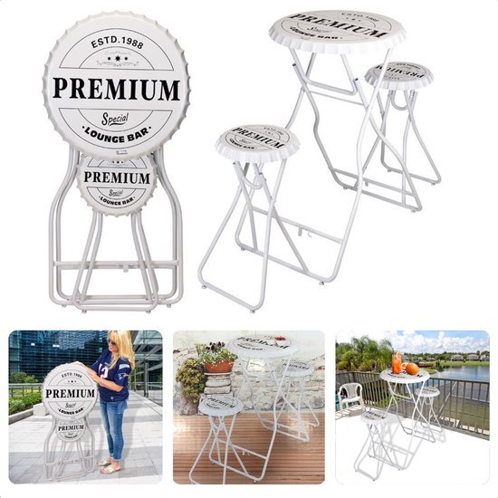 Premium Statafel Set - Statafel & 2 Stoelen - Bartafel met Krukken - Wit - 101cm x 60cm - Opklapbaar - Tuin- & Homeparty - Bartafel - Sta Tafel - Inclusief EBOOK