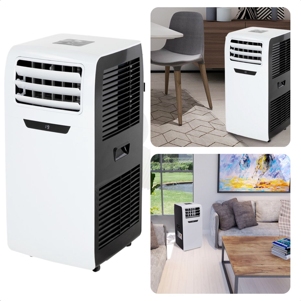 Cheqo Mobiele Airco Airconditioner 9000BTU 2600W 350m3 h Ontvochtigingsfunctie 24-uurs timer Afstandsbediening Controlpanel Verrijdbaar 32-37 m2 1.0l h Afvoerslang Wasbaar Filter 220-240V 50HZ