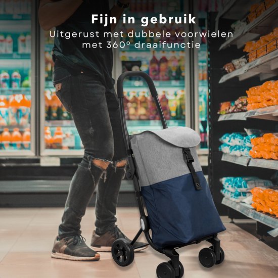 Opvouwbare boodschappentrolley met 6 wielen en afneembare tas, 36 liter, trapklimmen, waterdichte Oxford-tas, lichtgewicht aluminium frame voor boodschappen en winkelen (stempelpatroon