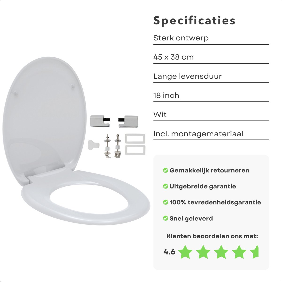 Cheqo® Abattant WC Duroplast - Abattant WC - 45 x 38 cm - 18 Pouces - Wit -  Connexion
