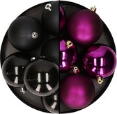Boules de Noël Decoris - 12x pcs - 8 cm - noir et violet - plastique