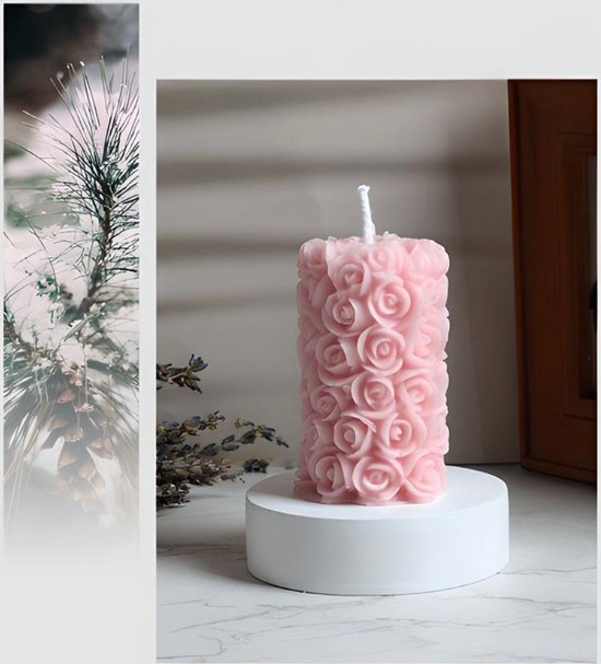 Valentijnsdag Kaarsen SET - Bloemen Cilinder Set - SET van 2 - Roze - Aromatherapie Kaars - Figuurkaars - Decoratie - Sham's Art
