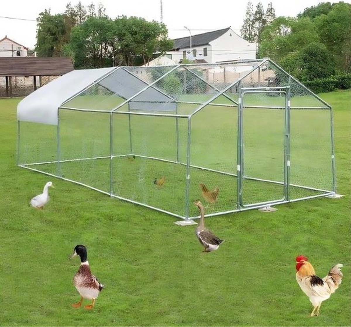 Happyment Kippenren Deluxe - Konijnenren - Konijnenhok - Konijnenren Voor Buiten - Metaal - 290 x 198 CM thumbnail 2