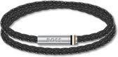 BOSS HBJ1580489M ARES Heren Armband - Gevlochten armband - Sieraad - Leer - Zwart - 5 mm breed - 19 cm lang