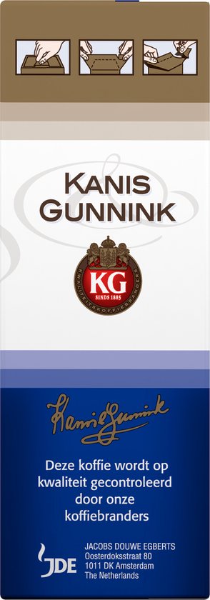 Zijkant van een verpakking Kanis & Gunnink met vouwinstructies en merklogo