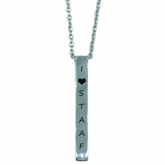 "I Love Staaf" Lange Stalen Ketting met Staafje - Miresa