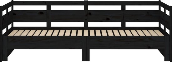 The Living Store Canapé-lit en pin Massief - Extensible - Gain de place - Zwart - 193,5 x 181 x 66 cm - Matras non inclus