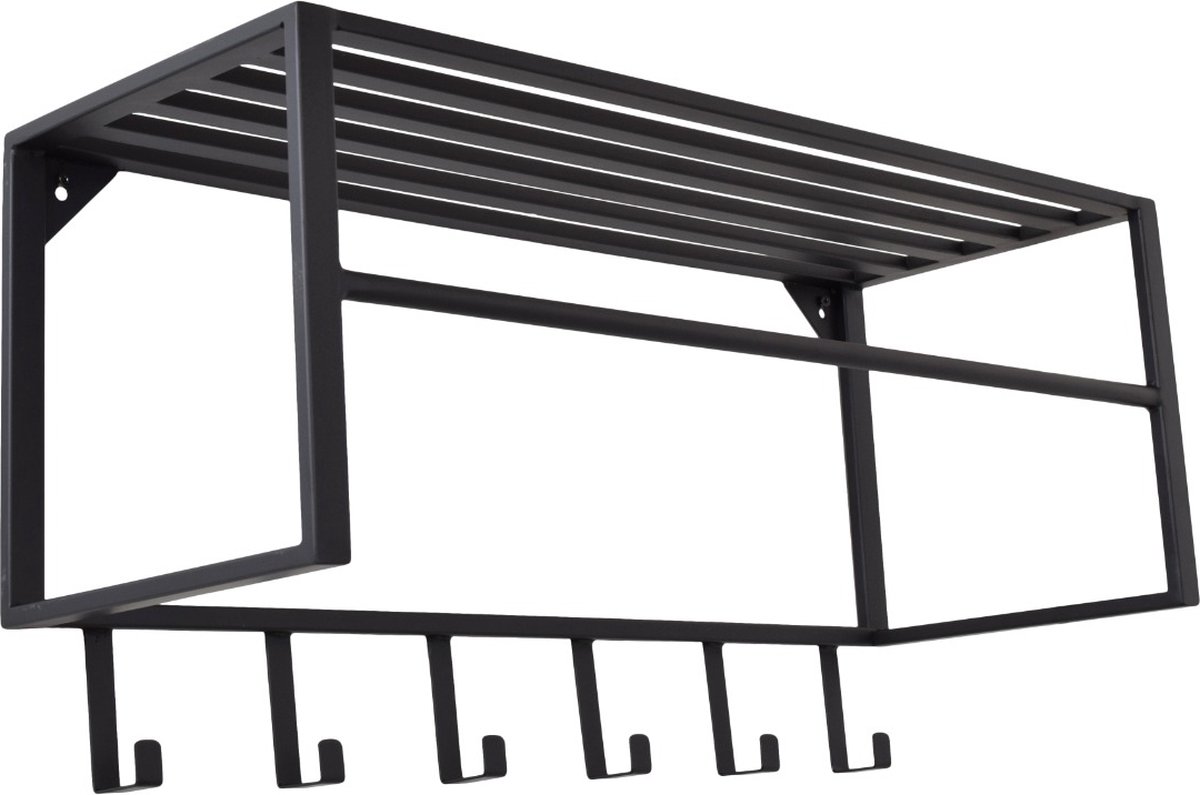 LOFT42 Kapstok Ary - Zwart – Metaal – 6 haken en Roede - 80x40x30