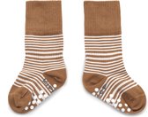 KipKep chaussettes antidérapantes - taille 18-24 mois - Camel, rayé marron - Stay Chaussettes - 1 paire - ne s'affaissent pas - Stay-on-Socks - coton biologique