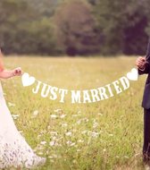 Just Married Vlaggenlijn Wit -Youhomy Slinger - Vlag - Banner | Vintage - Marriage - Huwelijk - Feest - Bruiloft - Wedding decor - Party-3 meter voor binen en buiten