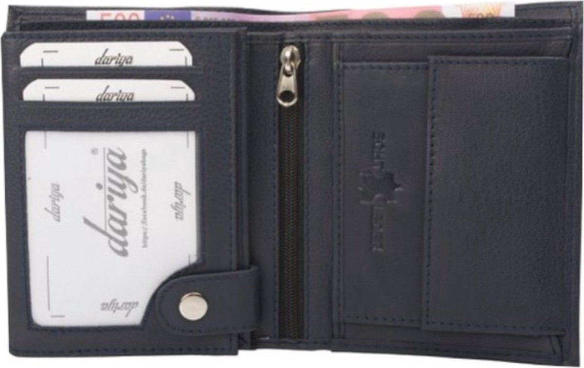 Portemonnee Heren - Zeer betaalbare Heren Portefeuille van Echt Nappa Leer - Staand model - 12 pasjes - Donkerblauw