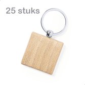 25 stuks Sleutelhangers Vierkant - Promopack - Sleutelhanger in hout - Beuk - Blanco - DIY - Ideaal als bedankje - Relatiegeschenk - Gadget - te personaliseren/graveren