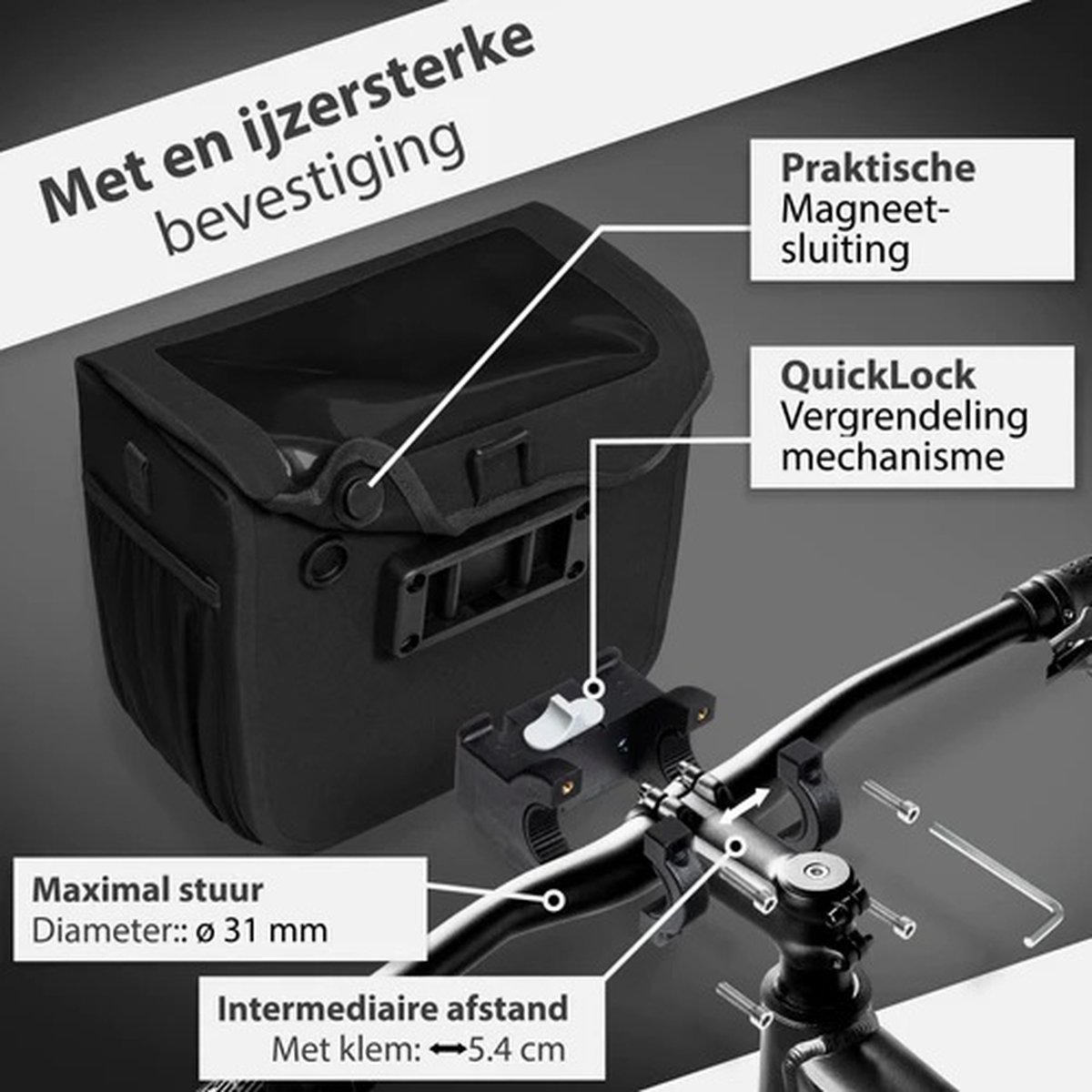 Stuurtas voor fiets Fietstas waterdicht met vak voor mobiele telefoon 7L