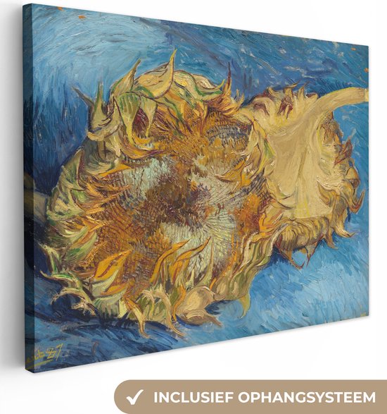 Canvas schilderij 40x30 cm - Wanddecoratie Twee zonnebloemen - Vincent van Gogh - Muurdecoratie woonkamer - Slaapkamer decoratie - Kamer accessoires - Schilderijen op canvas