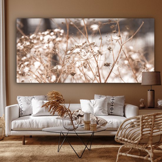 Peinture sur toile 160x80 cm - Décoration murale Fleurs séchées - Wit - Plantes - Décoration murale murale salon - Décoration chambre - Accessoires de chambre - Peintures