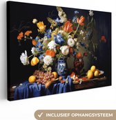 Canvas Schilderij Bloemen - Fruit - Stilleven - Hollands - 120x80 cm - Wanddecoratie