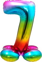 Folat - Cijfer 7 Rainbow met Standaard - 72 cm