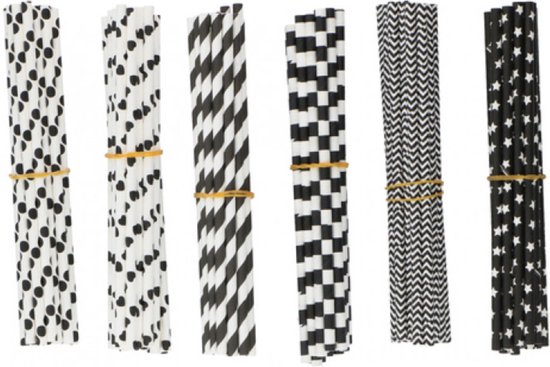 Alpina Papieren rietjes - zwart/wit - 19 cm - 200 stuks